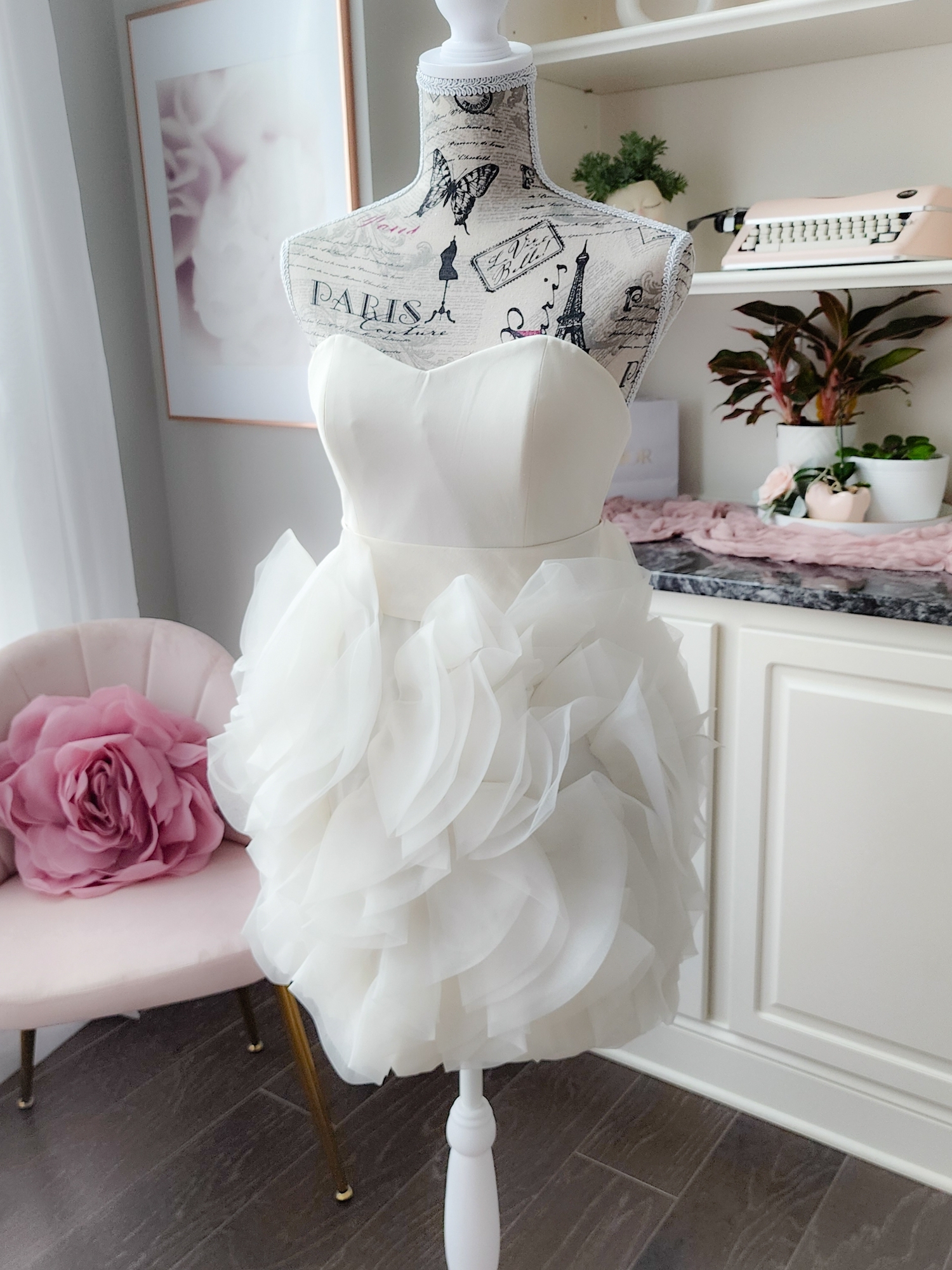 Jovani Strapless Silk Mini Dress, Size 0, Creamy White Ruffle Bachelorette Dress
